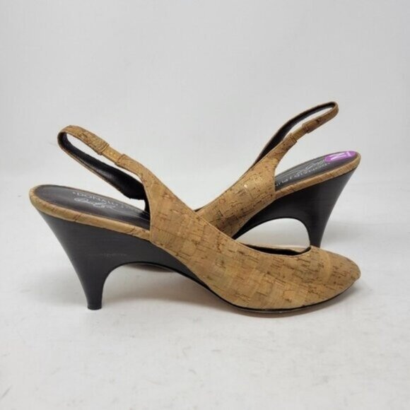 Donald J. Pliner | Papinawewe Slingback Cork Sling Back Peep Toe Pump Heels - Picture 8 of 11